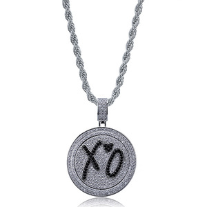 Collier pendentif <span class=keywords><strong>disque</strong></span> double couche rotatif micro-pavé CZ style Hip Hop XO Rap Street pour homme, bijoux de mode tendance - Product Image 5