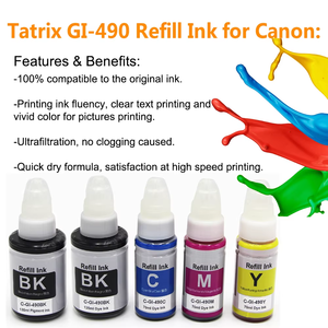 Kit di ricarica <span class=keywords><strong>inchiostro</strong></span> Tatrix <span class=keywords><strong>Canon</strong></span> GI-490 per Pixma G1400 G2400 G3400 G4400 G3410 - Product Image 3
