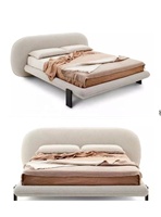 Gepolstertes Cloud-Bett Creme Bouclé-Stoff Daunengefülltes Kopfteil Memory-Schaum Importierter Lärchenrahmen Stahl-Holzlatten