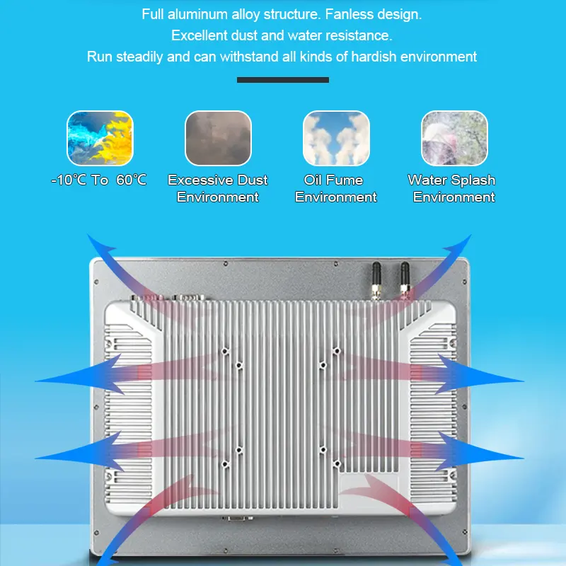 10.1 10.4 12 inci semua aluminium tertanam Panel industri Pc Ip65 Panel tahan air Pc disesuaikan semua dalam satu komputer