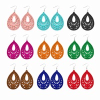Boucles d'oreilles pendantes en bois découpé au laser, colorées, en forme de goutte, creuses, pour femmes, style bohème, faites à la main, bijoux en filigrane, cadeau
