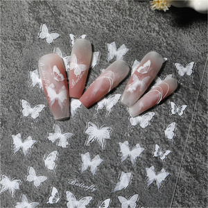 Autocollants pour ongles en plastique 3D HONEY GIRL, papillons, pour la conception d'ongles printemps-été, autocollants blancs - Product Image 2