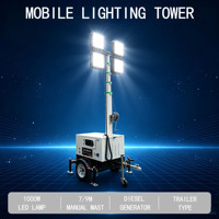 Tour d'éclairage mobile de type remorque, avec projecteur LED de 7M/9M, pour éclairage extérieur de chantier et d'urgence