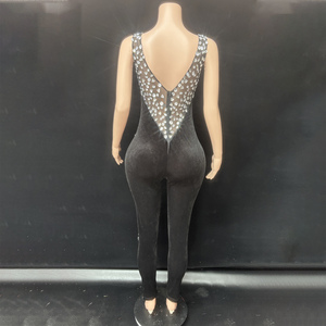 Novance Y5602 Combinaison longue élégante pour femme avec strass brillants, en <span class=keywords><strong>velours</strong></span> noir sexy, pour la pole dance - Product Image 6