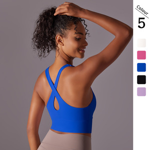 Top de <span class=keywords><strong>yoga</strong></span> con LOGO personalizado, sin costuras, con copas integradas, estilo chaleco, espalda cruzada, sujetador deportivo transpirable de alto soporte, de Spandex/Nylon, color liso. - Product Image 2