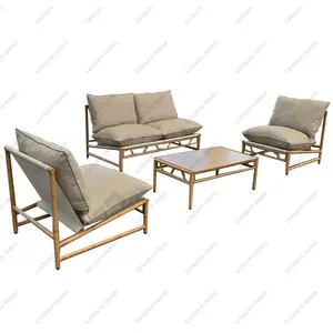 Garden Sofas Verified Alum Extruded Tube Bamboo Painting Finish Modern Aluminum Patio Garden Sofas Set Villa Hotel