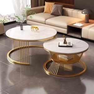 Mesas de Centro Extensibles de Estilo Nórdico Moderno, de Lujo, con Superficie de Mármol, Ecológicas, de Metal Blanco Simple con Detalles en Oro, para Sala de Estar - Product Image 2