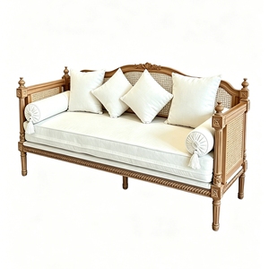 Wholesale French Vintage Solid Wood <strong>Rattan</strong> <strong>Sofa</strong> Set, American Simple Couch Custom for Small Living Room Showroom Villa - Product Image 5
