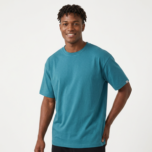 Camiseta de Algodón Color Verde Azulado para Hombre, Manga Corta, Cuello Redondo, Corte Regular, Tejido Jersey Informal, Transpirable, Color Sólido - Product Image 1
