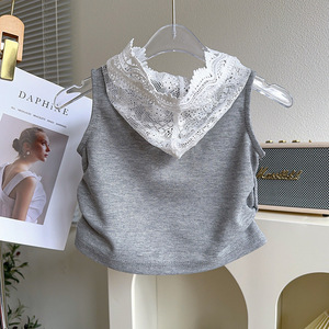 Set di <span class=keywords><strong>pantaloncini</strong></span> da ragazza alla moda in stile coreano, vestiti estivi da <span class=keywords><strong>bambina</strong></span>, nuovo Set da due pezzi con cappuccio in pizzo - Product Image 5