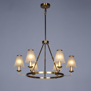 Modern Luxury 6-<b>Light</b> Gold Stainless Steel Chandelier with Ribbed Glass Shades Elegant Pendant <b>Light</b> for Indoor Lighting Fixture - Product Image 4