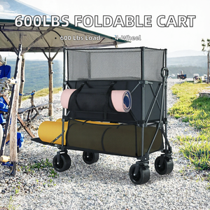Chariot de camping pliable 600 lb, chariot utilitaire robuste avec panier de rangement en filet pour extérieur, plage, jardin - Product Image 2