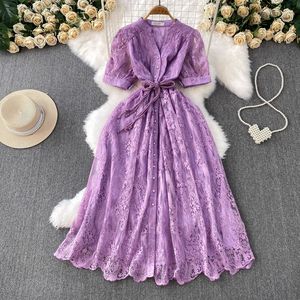 Vestido Elegante Vintage Francés para Mujer, Verano 2026, <span class=keywords><strong>Moda</strong></span> con Mangas Abullonadas, Tirantes, Cintura Ajustada, Cierre de Botón, Malla Bordada 101 - Product Image 3