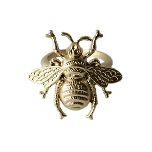 Gold Antique Brass Bee Napkin Ring For Wedding Holiday Decoration Metal Alloy Animal Figurines Napkin Holder