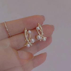 Silver Needle Korean Zircon Pearl Cross <b>Earrings</b> Fashion Light Luxury Shiny Heart <b>Stud</b> <b>Earrings</b> Zircon Cross <b>Earring</b> for Women - Product Image 1