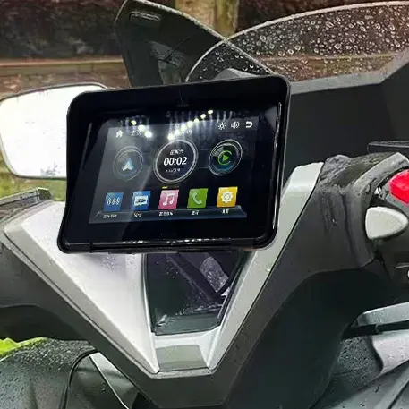Kablosuz Carplay için 5 inç taşınabilir motosiklet LCD ekran su geçirmez monitör Android oto Moto araba ekran GPS oyna