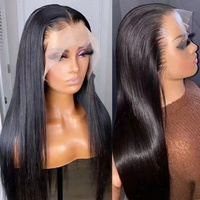 Perruque en cheveux humains lisses avec dentelle 13*4, 100% cheveux Remy, dentelle complète, naturelle et réaliste, densité 200%, HD, brun clair