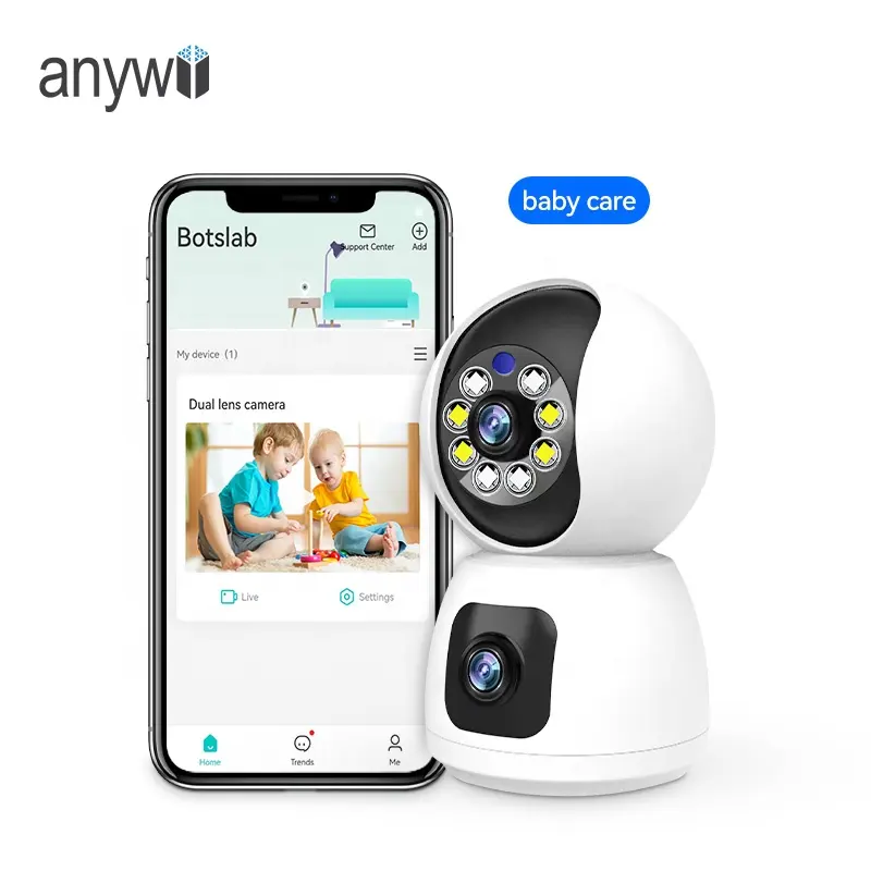 Anywii Hot Sale Factory Smart Wifi Ip Camera Indoor Home Security Camera with Dual Lens Wireless Baby and Pet Monitor Camera