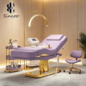 Customized Color Purple Synthetic Leather Beauty Salon Spa Massage Bed 3 Motors Electric Curved Foldable Facial Lash Bed - Product Image 1