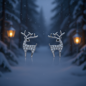 Pendientes de renos plateados con cristales de imitación para mujer, bonitos regalos de joyería de moda con animales - Product Image 2