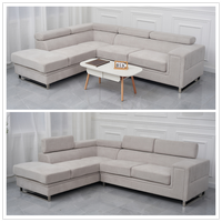Canapé d'angle moderne, canapé chaise longue gris en forme de L, canapé en tissu pour salon, appui-tête réglable, meubles