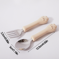 Ensemble de fourchettes et de cuillères en silicone et acier inoxydable sans BPA en forme de patte de chat pour tout-petits, poignée antidérapante, vaisselle lavable pour enfants
