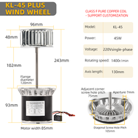 Moteur soufflant d'air asynchrone monophasé à axe long haute température YCZX 45W KL-45 220V 1400 tr/min 130mm, engrenage, garantie 1 an - Vente chaude