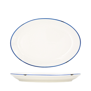 Assiette plate ovale 27x19 cm blanche avec bord bleu - Product Image 3