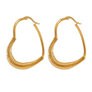 Joyería de moda para mujer, de acero inoxidable de corazón pendientes de aro, joyería chapada en oro de 18K, pendientes impermeables - Product Image 1