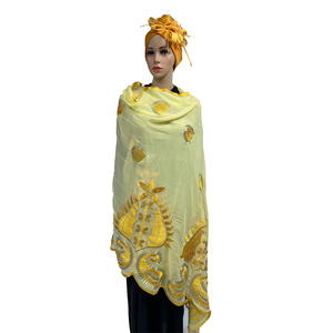 SE-519 all'ingrosso donna di ottima qualità in cotone 100% ricamato di lusso grande sciarpa avvolgente Hijab Hijab Soie De Medine - Product Image 2