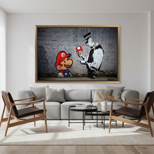 Toile imprimée : Décoration Graffiti Banksy Super Mario & Policeman, TOILE ENCADRÉE DORÉE - Product Image 3