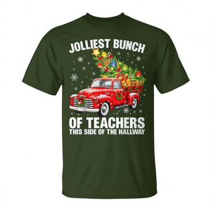 Camiseta navideña con diseño de camión rojo de Jolliest Bunch Of Teachers para regalo navideño - Product Image 2