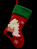Bas de Noël en feutre rouge ODM de haute qualité avec flocon de neige géant Santa bonhomme de neige motif pingouin décoration de broderie
