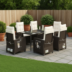 Set da Pranzo da Giardino in Rattan Marrone per 6 Persone, Resistente alle Intemperie, Arredamento da Esterno in Stile Contemporaneo - Product Image 2