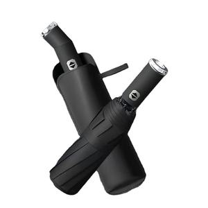 Paraguas de Lujo Plegable de 3 Secciones con Recubrimiento Negro y Logotipo Personalizado, Venta al por Mayor Directa de Fábrica China, Regalos Empresariales con Mango de Plástico y Luz - Product Image 1