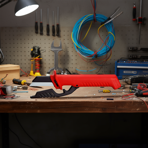 Cuchillo de electricista con hoja intercambiable y mango rojo para cortes de precisión y trabajos eléctricos - Product Image 3