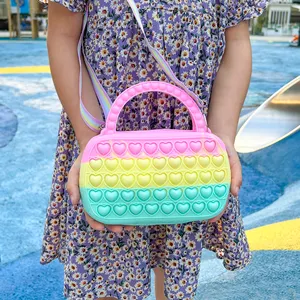New Fashion Rainbow Pop Purse Bag for Girls, Relief Stress Sensory Fidget Toys Crossbody Handbags Adjustable Shoulder Bags