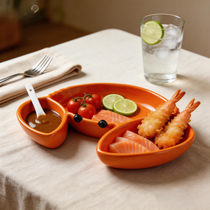 Assiette en céramique orange en forme <span class=keywords><strong>de</strong></span> crabe, <span class=keywords><strong>plateau</strong></span> <span class=keywords><strong>de</strong></span> service à 3 compartiments, <span class=keywords><strong>plateau</strong></span> à collation, vaisselle pour coffret cadeau, restauration, <span class=keywords><strong>commande</strong></span> en gros - Product Image 3