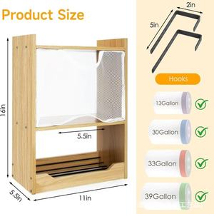 Double Layer Wooden Storage Rack With Mesh Pocket For <b>Kitchen</b> <b>Paper</b> Towel And Plastic Bags Standing Type Rectangle Solid Color - Product Image 3
