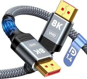 Syong DP 电缆 1.4V，30AWG 19+1 芯铜线，外径：7.0mm 8K60mhz 铝壳 DP 电缆，适用于游戏显示器、显卡、电脑，黑色 - Product Image 1