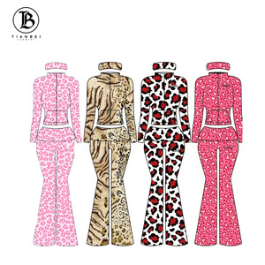 New Style Women Gym Ladies <strong>Outfits</strong> <strong>Leopard</strong> Yoga Top Activewear Custom Tracksuit Cheetah <strong>Print</strong> Two Piece Fold Over Flare Pant Set - Product Image 1
