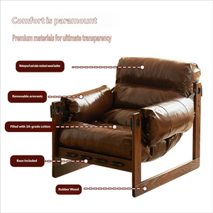 Sillón Individual de Madera Maciza de Estilo Nórdico |   Sillón Reclinable de Cuero de Diseño |   Sillón Reclinable de Lujo para Sala de Estar y Dormitorio - Product Image 4