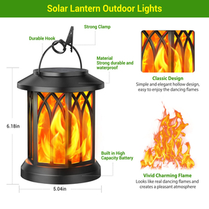 Lampe solaire de jardin, lanterne suspendue à effet de flamme vacillante pour cour, véranda, <span class=keywords><strong>terrasse</strong></span>, camping, jardin, patio, allée, décoration - Product Image 6
