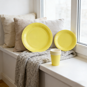 ชุดอุปกรณ์จัดงานเลี้ยงสีพื้น DAMAI ชุดจานชามกระดาษสีพื้นแบบใช้แล้วทิ้ง ขนาด 7 นิ้ว 9 นิ้ว พร้อมถ้วยกระดาษและผ้าเช็ดปาก - Product Image 1