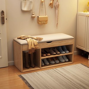 Solid Wood Modern Simple Home Shoe Stool Doorway Entrance Shoe Rack One-piece Long Bench - Product Image 4