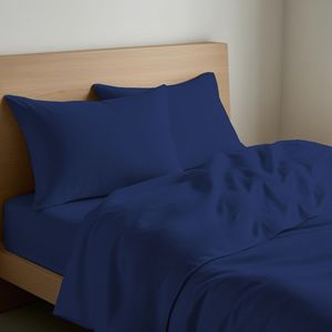 Ensemble de draps en coton bleu taille Queen, style italien, taies d'oreiller incluses - Product Image 3