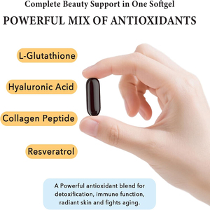 Cápsulas de alta calidad con L-glutatión, ácido hialurónico y péptidos de colágeno para hidratación de la piel, defensa contra el envejecimiento y apoyo antioxidante. - Product Image 3