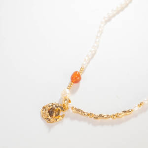 Freshwater <b>Pearl</b> & Carnelian Gold-Plated Necklace with Ornate Pendant Mixed Chain <b>Choker</b> Necklace Fashion Luxury Jewelry - Product Image 4