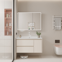 Meuble-lavabo mural YADY moderne à double couche en aluminium laqué, finition imperméable, avec vasque en céramique et miroir LED