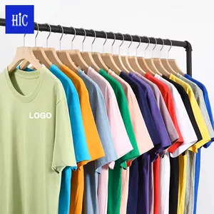 HIC Men's High Quality Cotton HeavyWeight Oversized Plain Black Printed custom Logo soild Tshirt